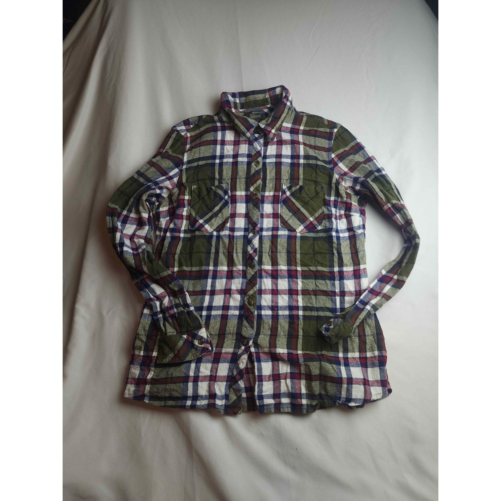 Natural Reflections Womens Large Green Plaid Flannel Button Down Shirt Cotton